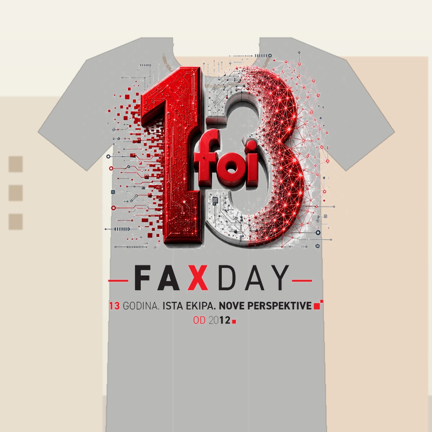 FOI Faxday 2026 stražnji print na majici izbliza