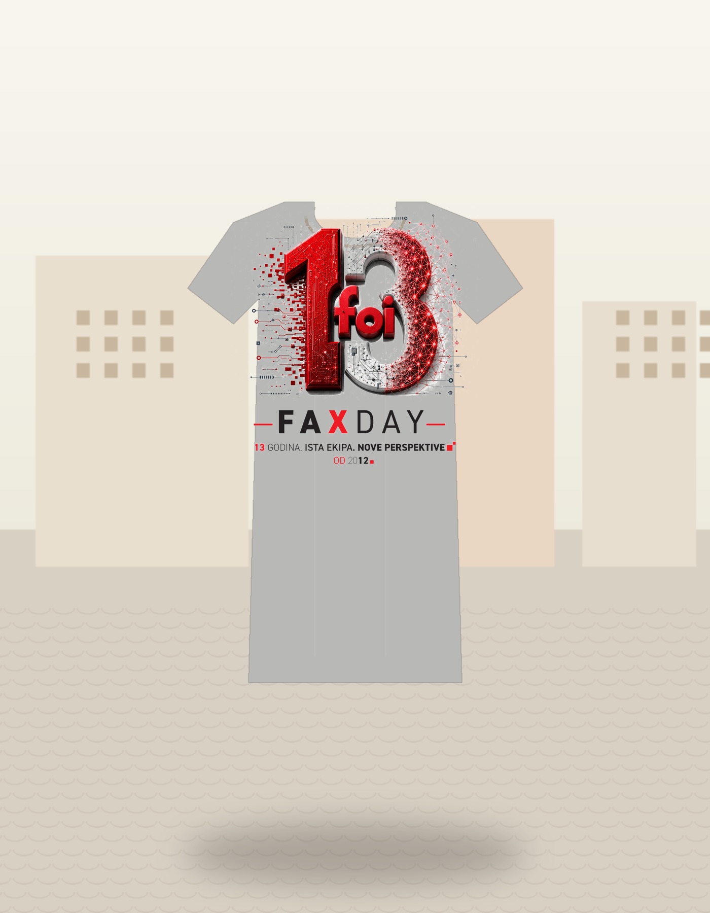FOI Faxday 2026 stražnji print na majici, mockup Varaždin FOI